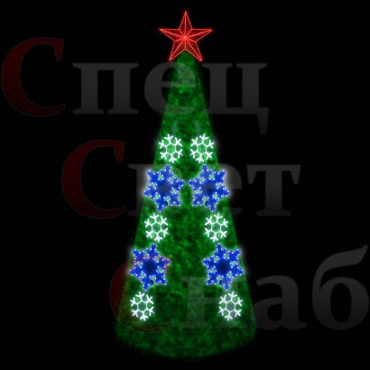 Светодиодная уличная гирлянда на ель с большими синими снежинками